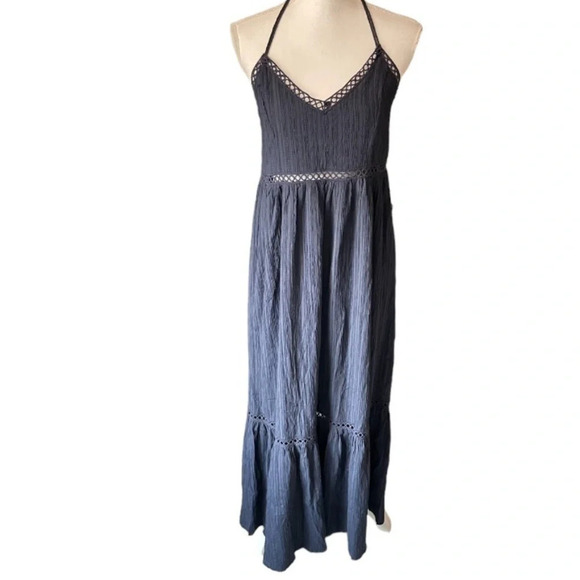 Lulus Dress Womens XS Navy Relaxed Vibes Strappy Lace Beachy Boho Coastal Maxi - Picture 6 of 15